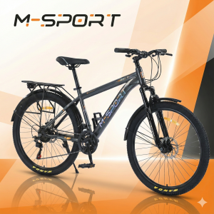 XE ĐẠP MTB MSPORT M220-2 HỢP KIM THÉP, BỘ ĐỀ 21 TỐC ĐỘ 26 INCH KÈM BAGA  KHUNG LỚN